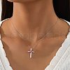 925 Sterling Silver Deep Pink Cubic Zirconia Cross Pendant Necklaces for Women FS-WGC3BD8-01-4