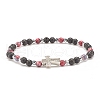 Natural & Synthetic Mixed Gemstone Beaded Stretch Bracelet with Clear Cubic Zirconia Cross for Women BJEW-JB08247-3