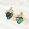 Heart Brass Abalone Shell & Clear Cubic Zirconia Stud Earrings KK-D301-09G-1