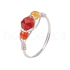 Round Natural Rose Quartz & Amethyst & Fluorite & Carnelian & Amazonite & Red Agate Finger Ring RJEW-JR00755-4