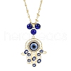 Alloy Enamel Crystal Rhinestone Blue Evil Eye Hamsa Hand Pendant Brass Link Chain Necklaces NJEW-JN05314-2