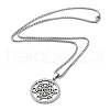 Crystal Rhinestone Flat Round with Hexgon Pendant Necklace with 304 Stainless Steel Box Chains NJEW-K253-11P-2