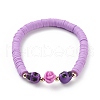 Resin Rose & Plastic Skull Beaded Stretch Bracelet BJEW-JB08902-3