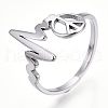 Non-Tarnish 304 Stainless Steel Heart Bit with Peace Sign Adjustable Ring RJEW-T027-04P-1