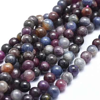Natural Africa Red Corundum/Ruby and Sapphire Beads Strands G-D0010-01A-6mm-1
