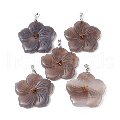Natural Grey Agate Big Pendants G-B040-01P-04-1