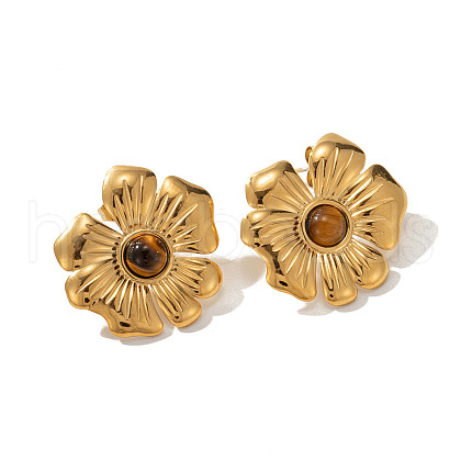 304 Stainless Steel with Natural Tiger Eye Stud Earrings FS-WG1A0AA-01-1
