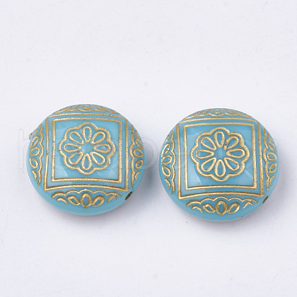 Flat Round with Flower Plating Acrylic Beads PACR-Q102-54E-1