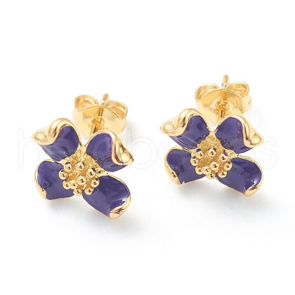 Brass Enamel Stud Earrings EJEW-H125-14B-G-1