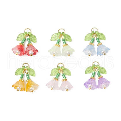 6Pcs 6 Colors Transparent Glass Pendants PALLOY-MZ00740-1
