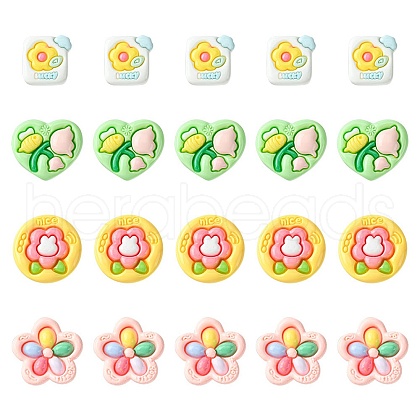 20Pcs 4 Styles Opaque Flower Resin Cabochons RESI-FS0001-55-1