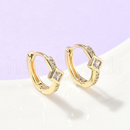 Rhombus Brass Micro Pave Clear Cubic Zirconia Hoop Earrings EJEW-Z102-14G-1