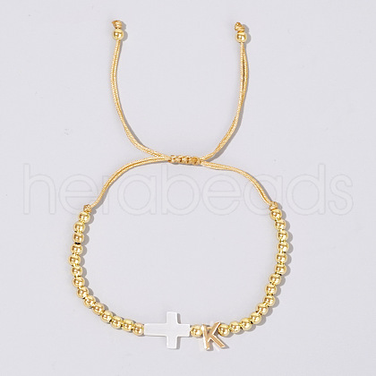 Brass Round Bead Braided Bead Bracelets VB3830-11-1