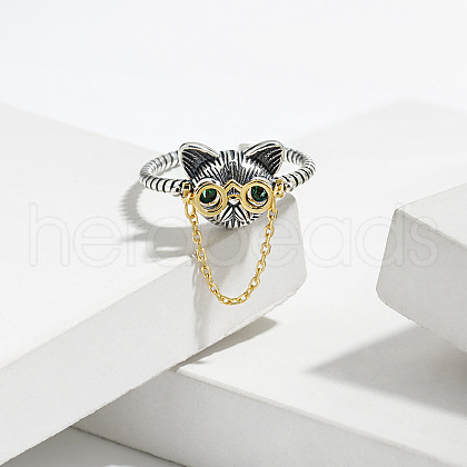 Glasses Dog 925 Sterling Silver Micro Pave Cubic Zirconia Adjustable Cuff Rings FS-WGF17D0-01-1