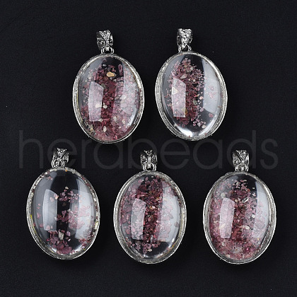 Transparent Glass Oval Pendants GLAA-S199-005-1