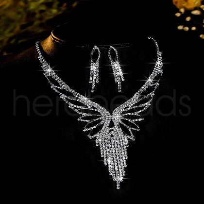 Rhinestone Butterfly Tassel Pendant Necklace & Horse Eye Tassel Stud Earrings Sets for Women WGCD1FC-03-1