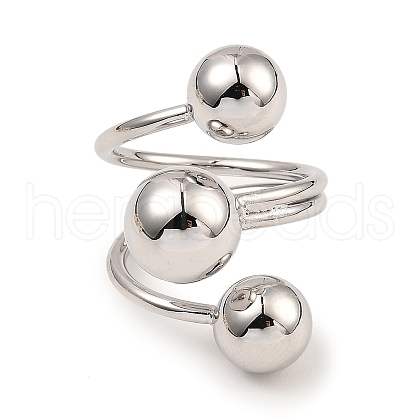 Rack Plating Brass Round Ball Beded Open Cuff Rings RJEW-D009-02P-1