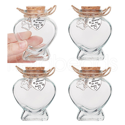 3Pcs Heart Shaped Pet Hair Memorial Bottle with Paw Print Charms AJEW-NB00002-1