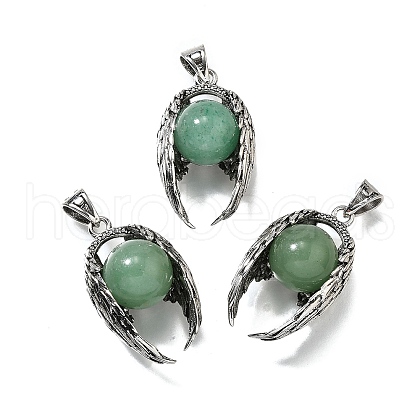 Natural Green Aventurine Round Pendants G-K339-03AS-12-1