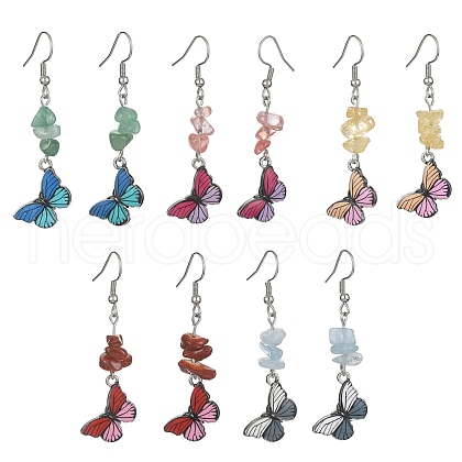 Synthetic & Natural Mixed Gemstone Chips Dangle Earrings EJEW-JE05340-1