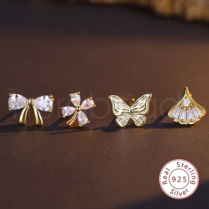 4Pcs 4 Style 925 Sterling Silver Stud Earrings Set PI9253-1-1