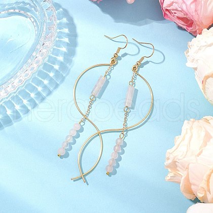 Column Natural Rose Quartz Dangle Earrings EJEW-JE06335-03-1