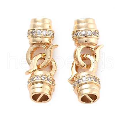 Brass Micro Pave Clear Cubic Zirconia Fold Over Clasps KK-B125-14G-1