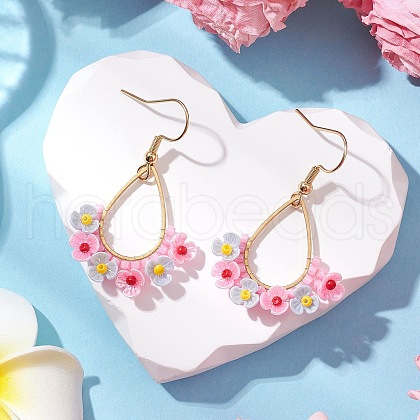 Resin & Glass Seed Beads Teardrop Dangle Earrings EJEW-MZ00401-01-1