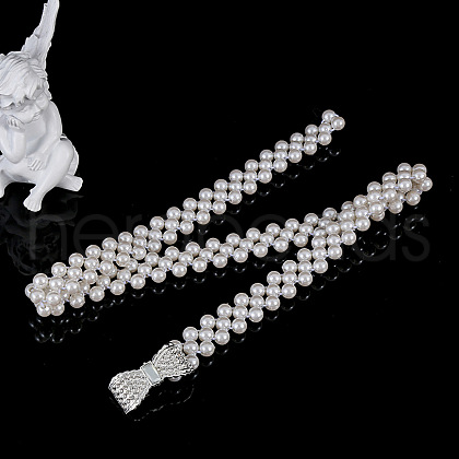 Alloy & Acrylic Imitation Pearl Beaded Elastic Chain Belts WG979C0-07-1