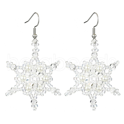Christmas Snowflake Glass Seed Braided Dangle Earrings EJEW-MZ00236-01-1