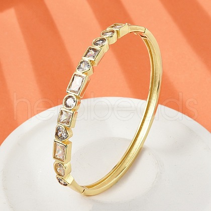 Brass Micro Pave Clear Cubic Zirconia Hinged Bangles for Women BJEW-K274-10G-1