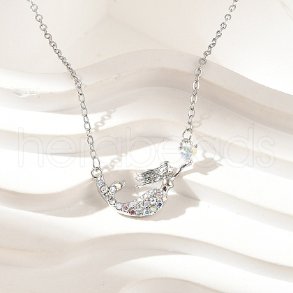 Brass Micro Pave Cubic Zirconia Heart Mermaid Pendant Necklaces for Women NJEW-S441-07A-P-1