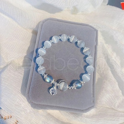 Cat Eye Round Beaded Stretch Bracelets WG66F0A-06-1