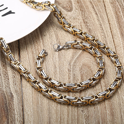 Stainless Steel Byzantine Chains Necklaces & Bracelets Sets for Men WG722B3-02-1