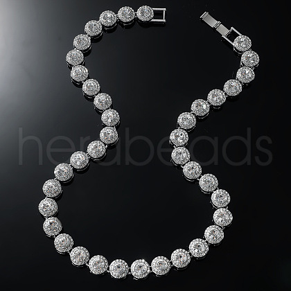 Hip-Hop Alloy Full Crystal Rhinestone Flat Round Tennis Necklaces for Men FS-WGB0AA6-02-1