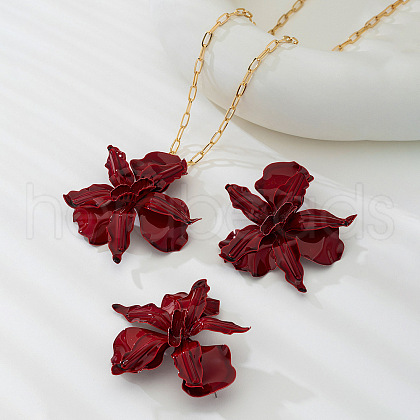 Flower Alloy Pendant Necklace & Stud Earring Sets FS-WG2B33B-01-1