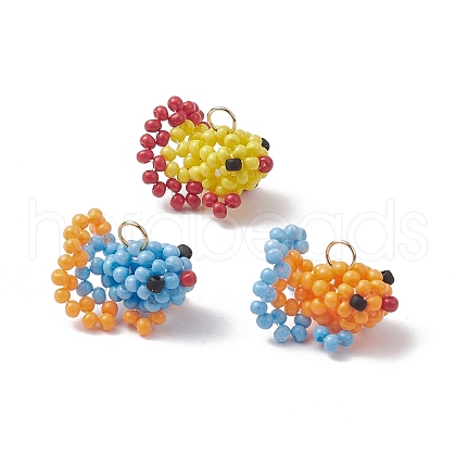 3Pcs 3 Colors Glass Seed Beaded Gold Fish Pendants PALLOY-MZ00561-1