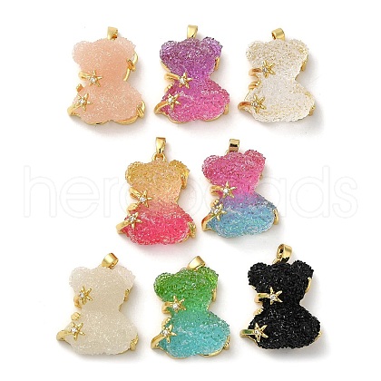 Rack Plating Brass Resin Cubic Zirconia Pendants KK-K274-04G-1