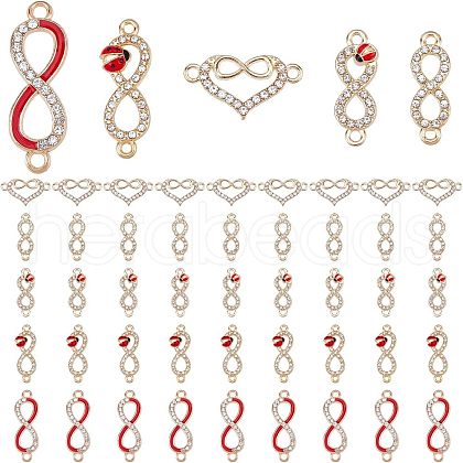 CHGCRAFT 50Pcs 5 Style Alloy Rhinestone connector Charms ALRI-CA0001-12-1