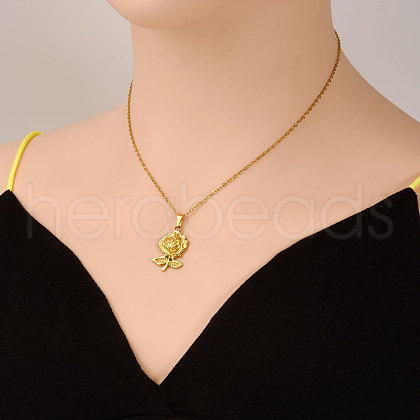 Stainless Steel Rose Flower Pendant Necklaces for Women WN8082-2-1