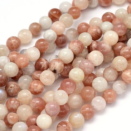 Round Natural Moonstone and Sunstone Beads Strands G-F222-03-8mm-1