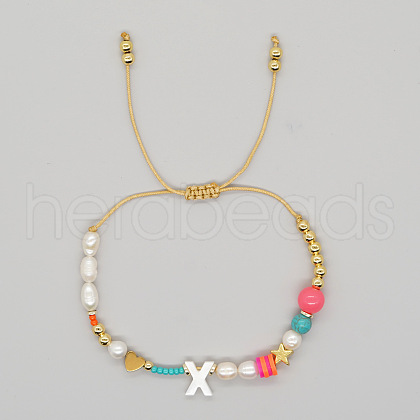 Bohemian Style Shell Letter Bead Braided Bead Bracelets for Women WG07C1E-24-1