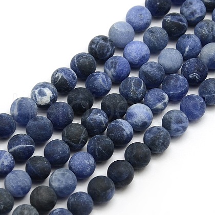 Frosted Natural Sodalite Round Bead Strands G-M064-8mm-01-1