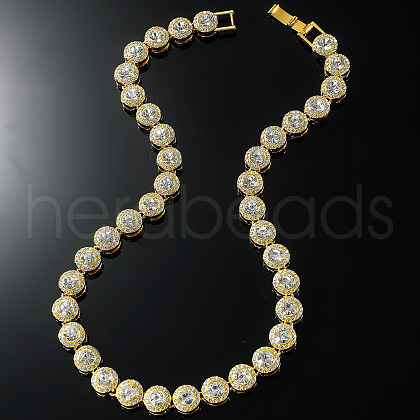 Hip-Hop Alloy Full Crystal Rhinestone Flat Round Tennis Necklaces for Men FS-WGB0AA6-01-1