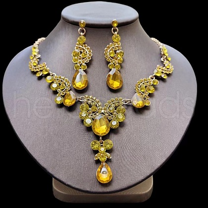 Teardrop Alloy Rhinestone Pendant Necklaces & Stud Earrings Sets FS-WG537BF-05-1