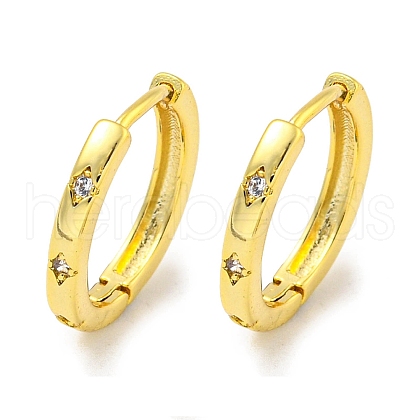 Brass Pave Clear Cubic Zirconia Hoop Earrings EJEW-L211-001G-1