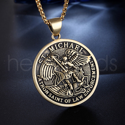 Alloy Archangel Michael Pendant Necklaces for Men FS-WGE8F95-02-1