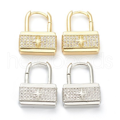 Brass Micro Pave Clear Cubic Zirconia Huggie Hoop Earrings EJEW-A058-09-1