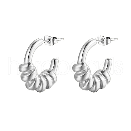 Non-Tarnish 304 Stainless Steel C Shaped Spring Design Stud Earrings FA3062-2-1