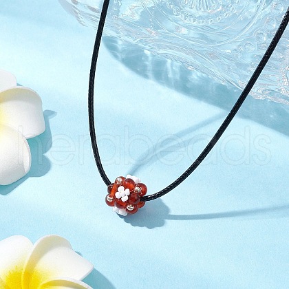 Natural Carnelian(Dyed and Heated) & Glass Seed Beads Cluster Flower Pendant Necklaces NJEW-MZ00095-03-1